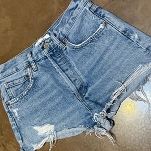 Agolde Light Blue Distressed Jean Shorts